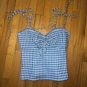 Like-New Reformation Holcomb Linen Top, Size 8, Azure Check